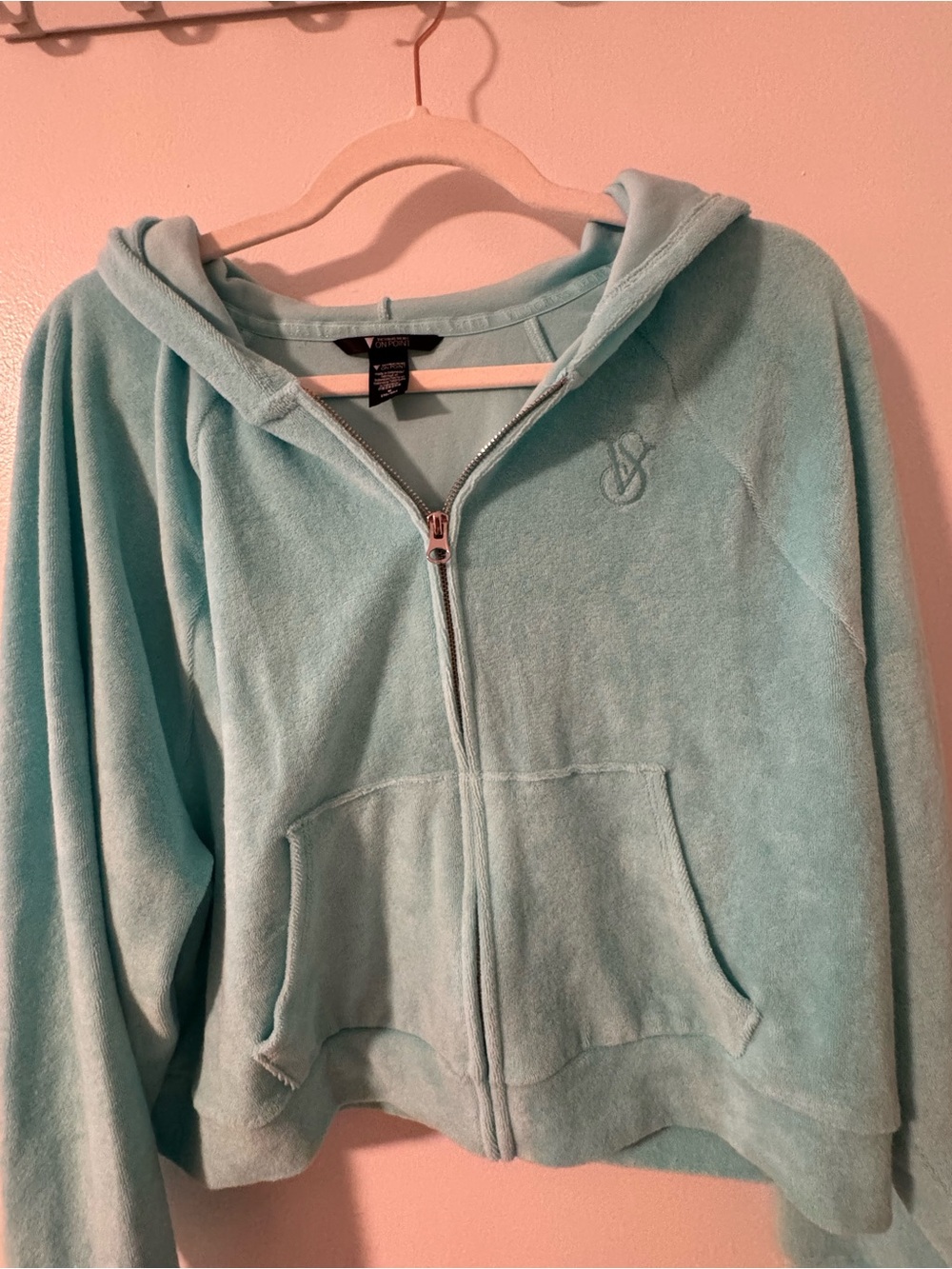 Victoria's Secret Velour Light Aqua Zip-Up Hoodie Jacket